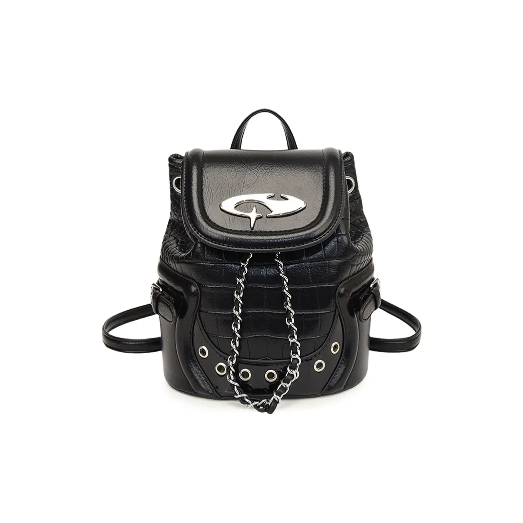 Carksky PU Portable One Shoulder Backpack Women's Black/Dusty Pink