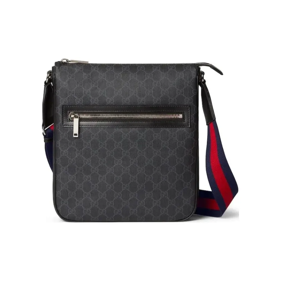 GUCCI Canvas With Leather Shoulder Bag Crossbody Bag Men's Black