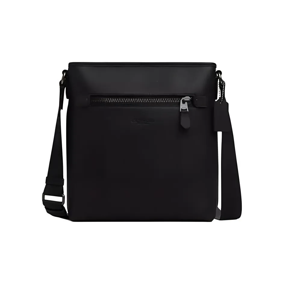 COACH Messenger Refined Pebbled Leather With Smooth Calfskin Shoulder Bag Crossbody Bag Medium Size Men's Black