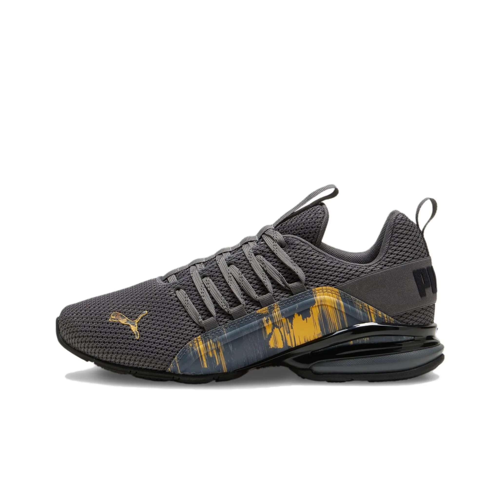 PUMA Axelion Anti Slip Wear Resistant Low Top Casual Running Shoes Men's Black Gray Yellow