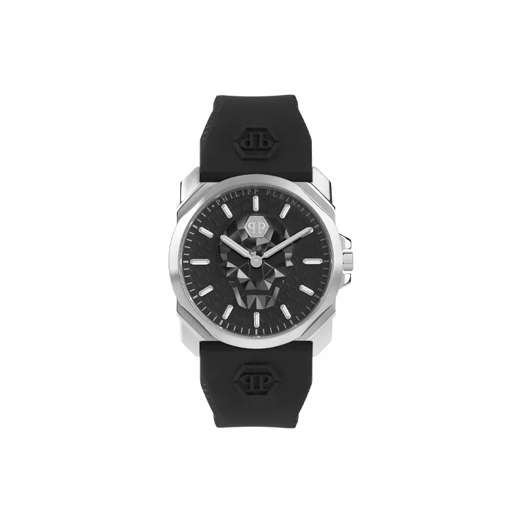 PHILIPP PLEIN Наручные часы Кварцевый механизм Силиконовый ремешок 40 мм Черный циферблат Мужские часы