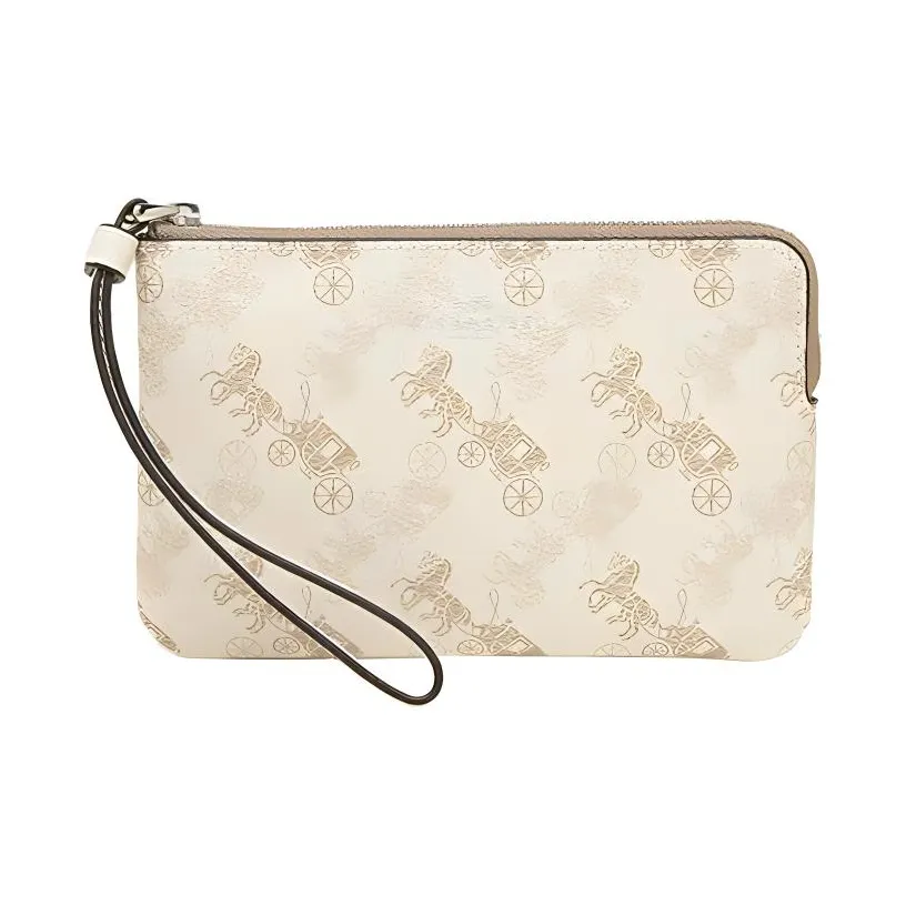 COACH Corner Zip Холст с покрытием и гладкая кожа Кошелек для монет клатч женский кремово-белый