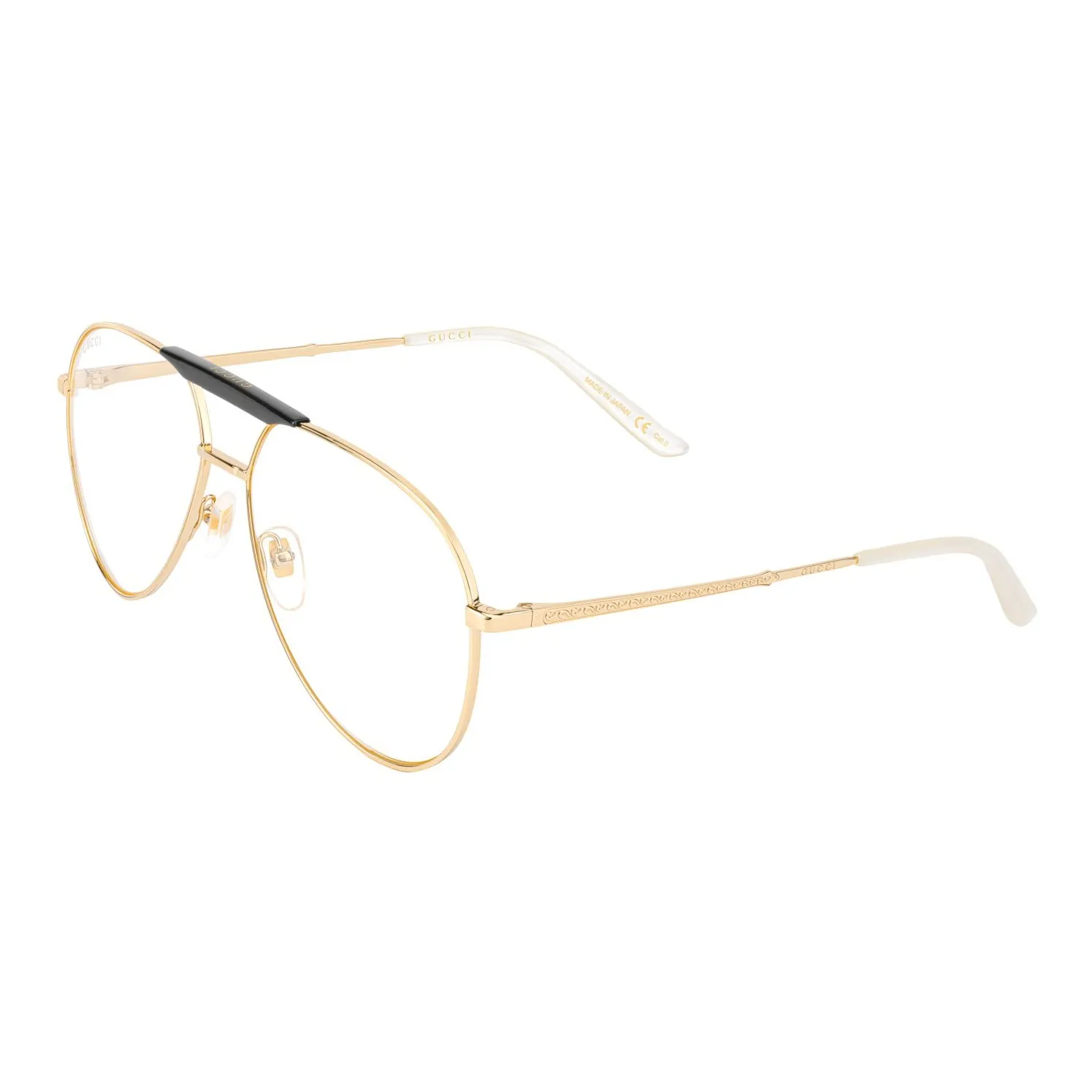 GUCCI Plate Frame Aviator Eyeglass Frames Men's Gold