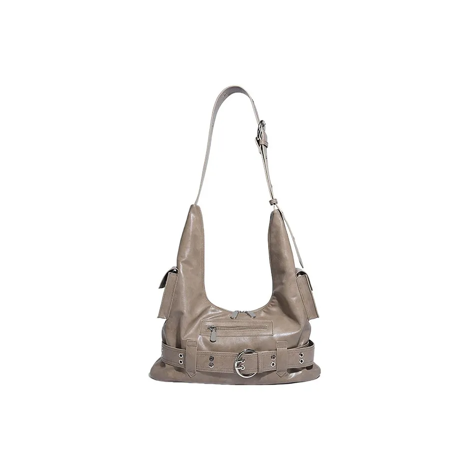 TTaG．baG Microfiber Leather Shoulder Bag Large Women's Black Brown Lotus