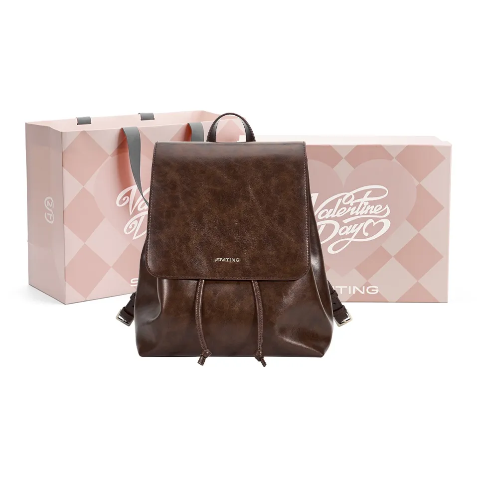 Simedin Cow Leather Backpack Large Size Women's Caramel Brown