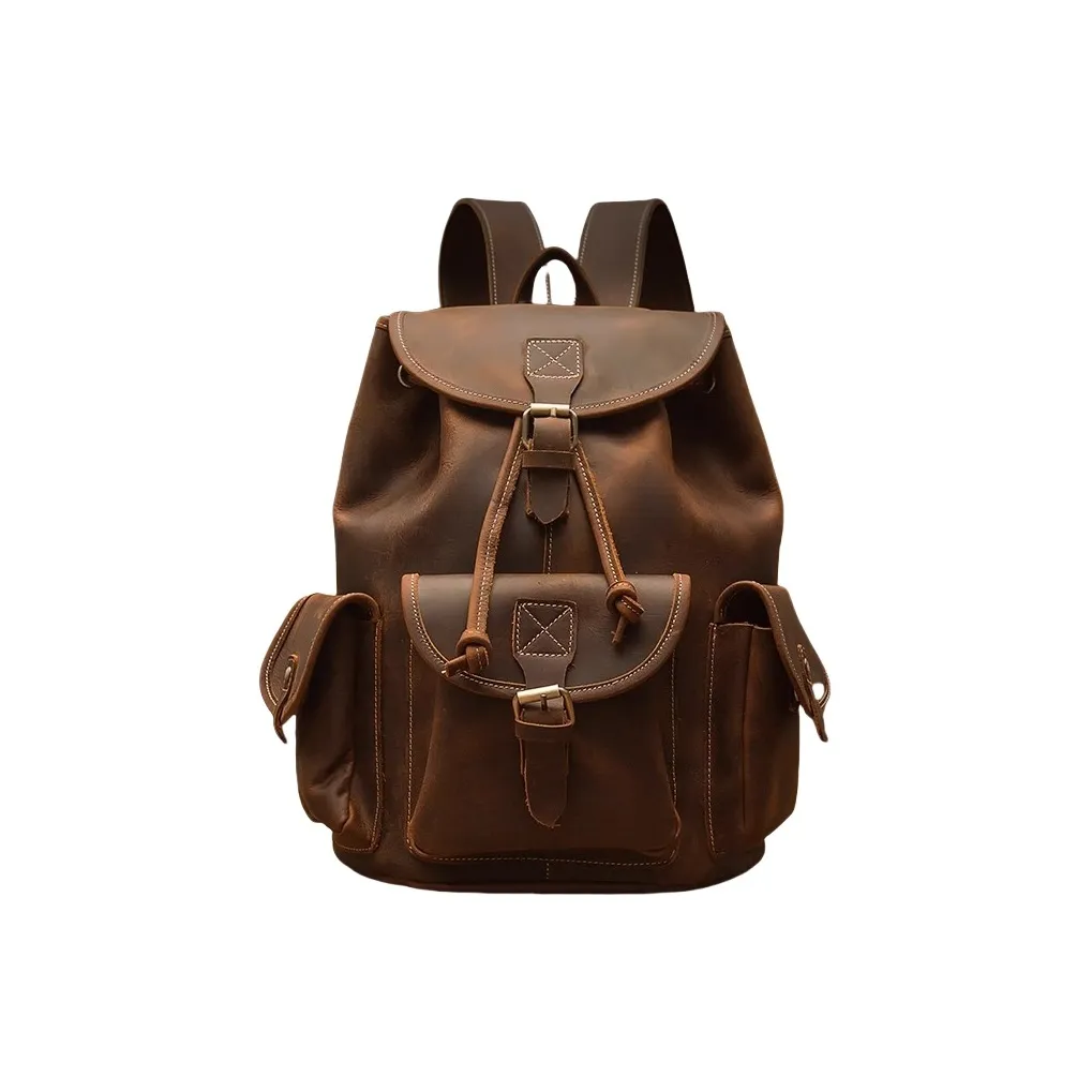 PULUWIRR Коровья кожа Винтаж Американский Рюкзак Модный тренд Мужская Сумка Рюкзак Стандартный Мужской Темно-коричневый