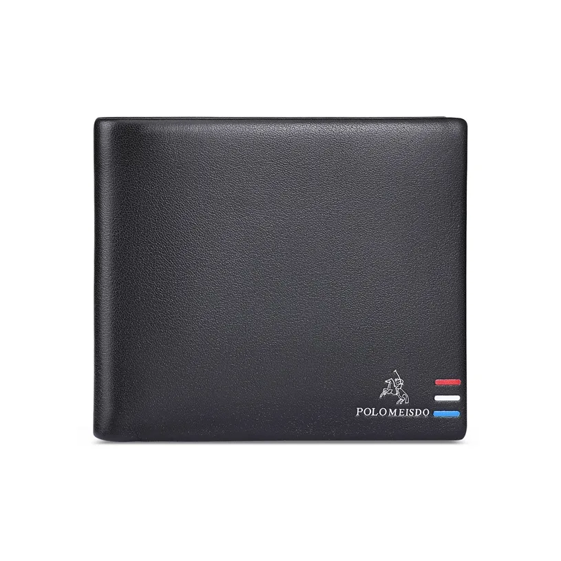 POLOMEISDO Первый слой Мягкая коровья кожа Множественные слоты для карт Бизнес Мода Кошелек Стандартный Мужской Черный