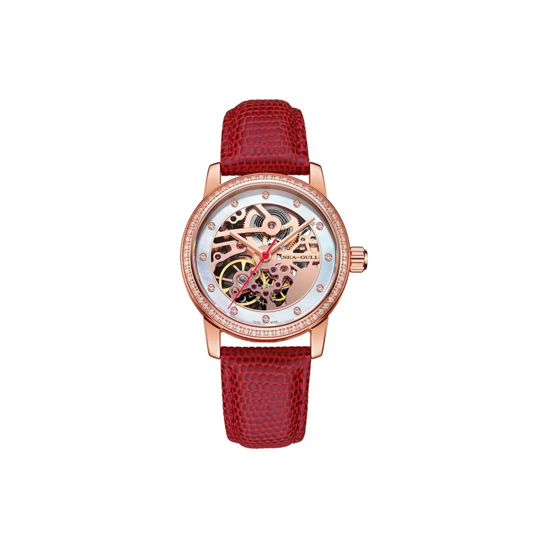 Sea Gull Frontier Коллекция Автоматический Механический Механизм Часы с Естественной Кожей Ремешок Женские Часы с Черепным Циферблатом