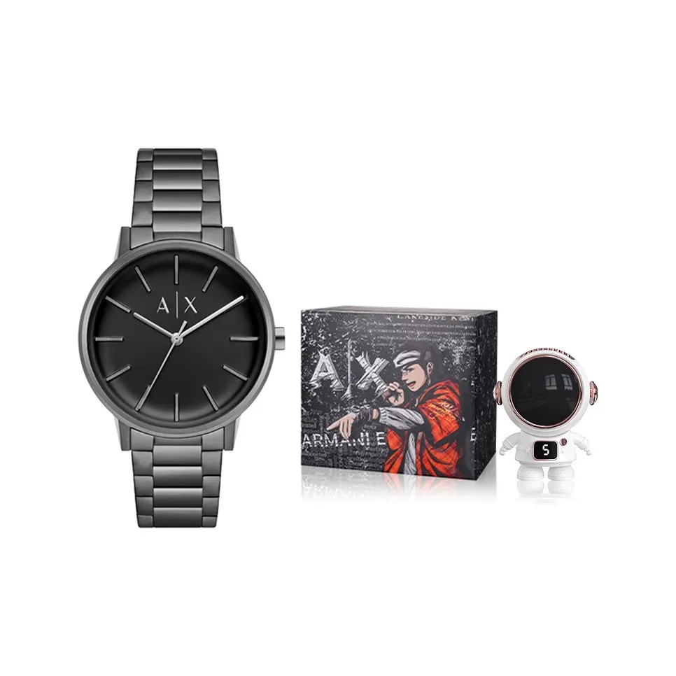 ARMANI EXCHANGEAE Мужские часы Кварцевый механизм Ремешок из нержавеющей стали 42 мм Черный циферблат