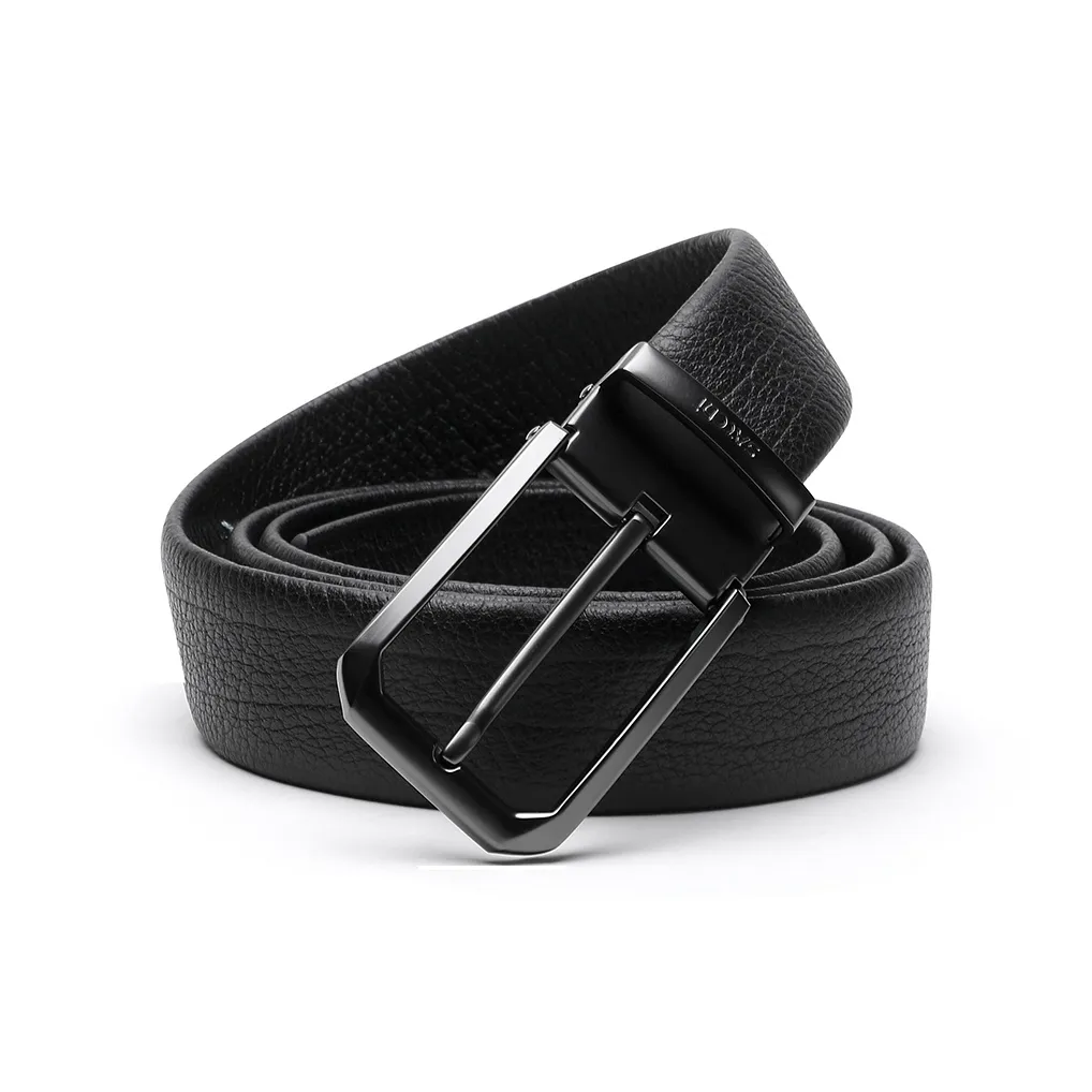 Satchi Sanduo Pin Buckle Belt Minimalist Style Fashion Top Grain Cow Leather Alloy Buckle Belt Men's Black Width 3.35cm