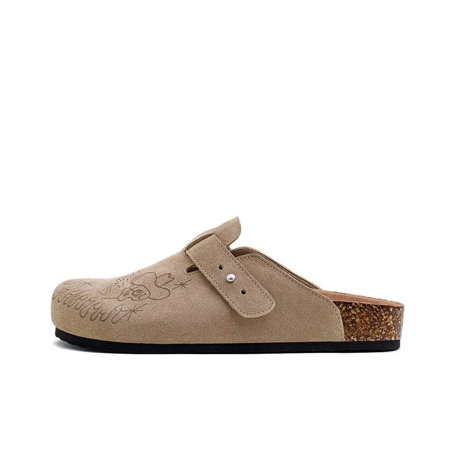 MADEN Cork Sole Quiet Genuine Leather Closed Toe Slipper Mules Unisex