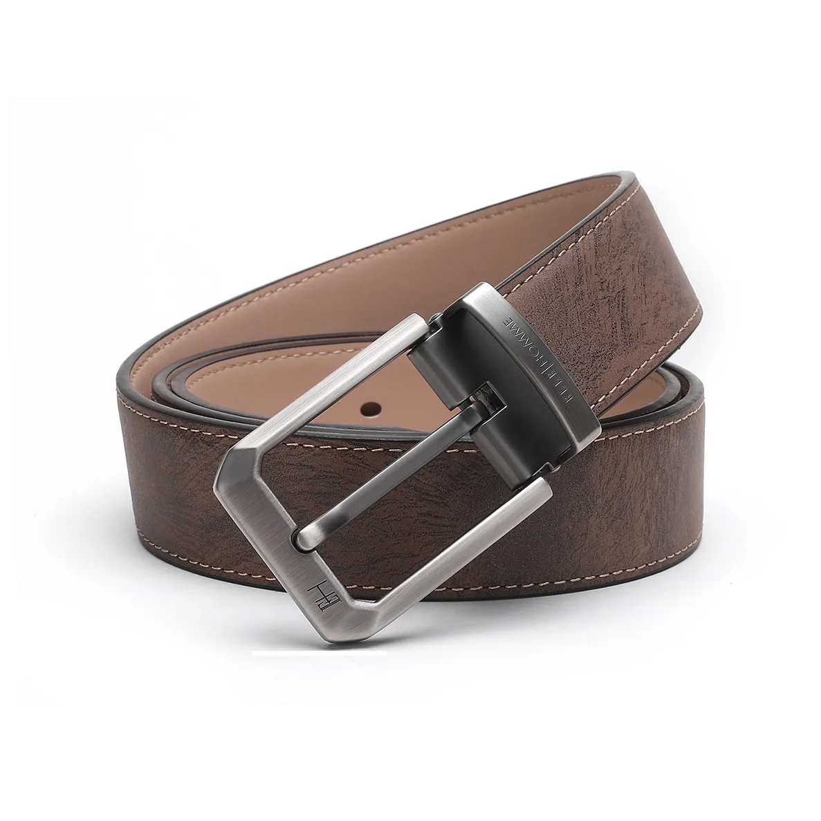 ELLE HOMME Pin Buckle Belt For Men Casual Vintage Trendy Cow Leather Belt Men's Black Width 3.4cm