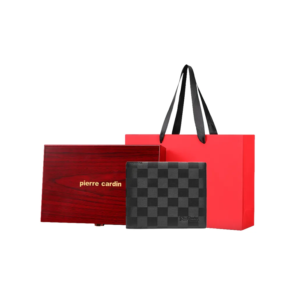 PIERRE CARDIN Коровья кожа MULTI Карта Layer Укороченный кошелек Мужской Монетница Мужской Черный