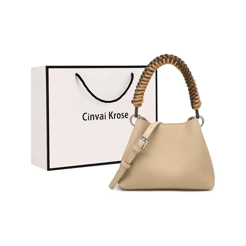 CinvaiKrose Cow Split Leather One Shoulder Bucket Bag, Handbag Trumpets Women's Swiss Candy Apricot