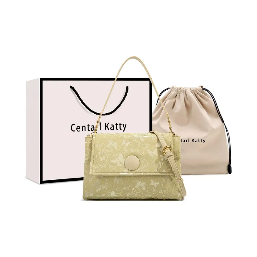 CentarlKatty Polyurethane Synthetic Leather Shoulder Bag Women's Green Gold Stamped Butterfly