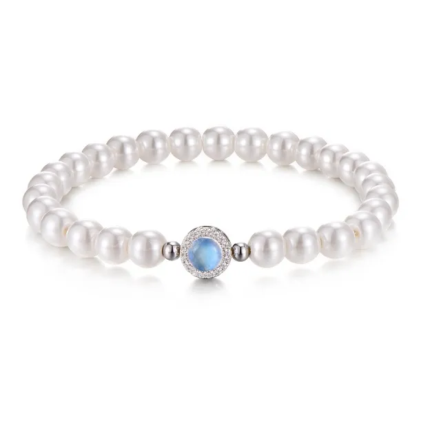 Trpopo S925 Silver Shell Pearl Beaded Bracelet With Elastic String Women's