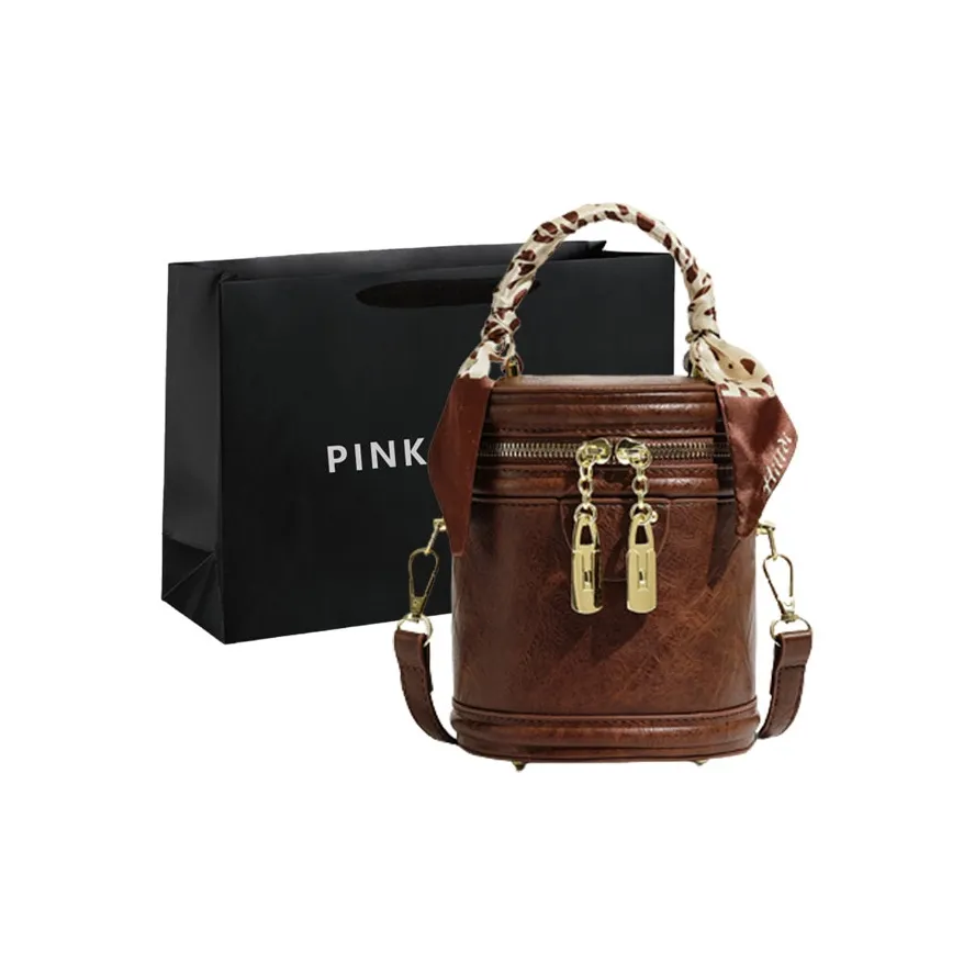 PINK·LAND ПУ (полиуретан) Ведрообразная сумка Сумка через плечо Ручная сумка Женская Кофейно-коричневый Черный