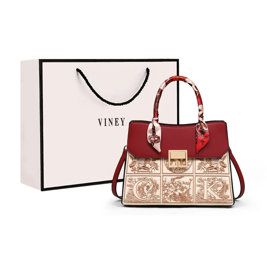 VINEY Synthetic Leather Handbag, Shoulder Bag, Crossbody Bag, Mom Bag Tubas Women's Red
