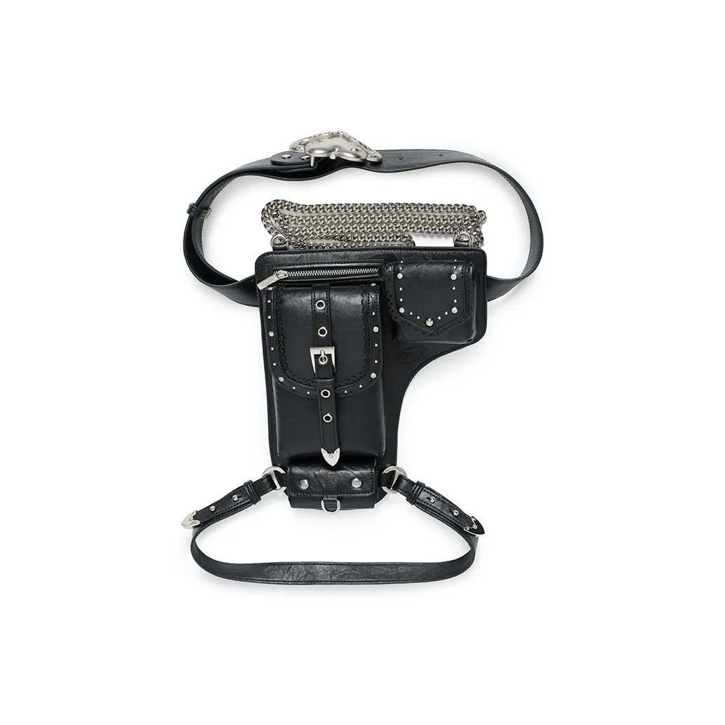VFVF BAG OFFICAL Eco Friendly PU Verrou Bag Shoulder Bag, Fanny Pack Regular Unisex Black & Silver
