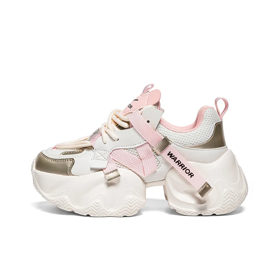 Warrior Abrasion Resistant, Breathable, Lightweight, Height Increasing Low Top Chunky Sneakers Women's Beige Gold