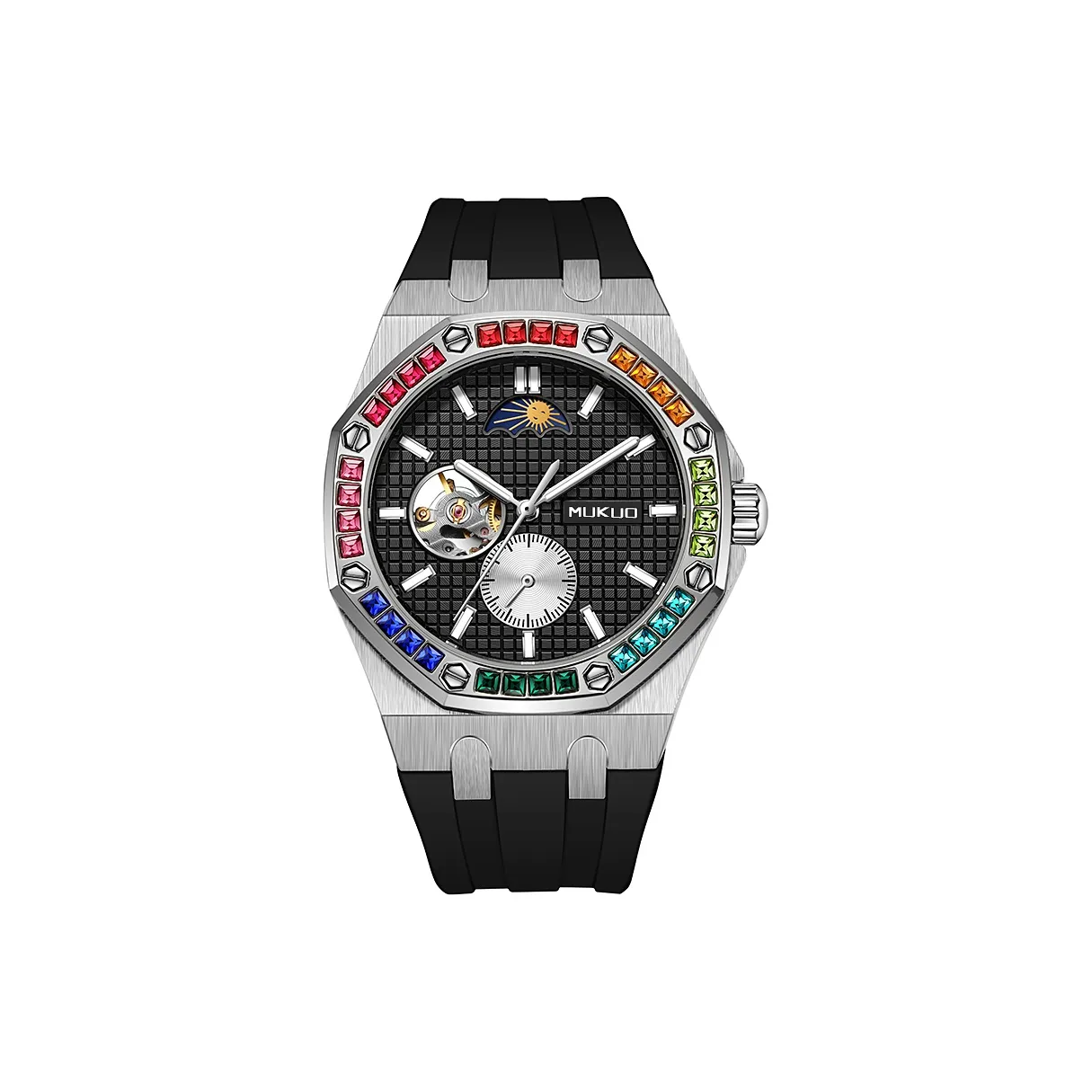 MUKUO Автоматический механический механизм Мужские часы 43 мм Многоцветный