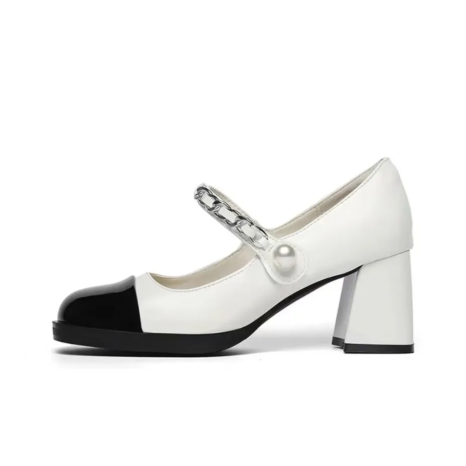 Imono Грубый каблук Туфли Мэри Джейн 7 см Женские Белые