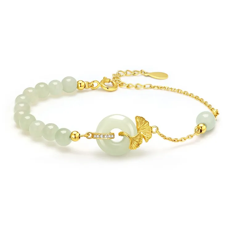 ZSY Bracelet, 925 Sterling Silver Pale Greenish White Jade Women's
