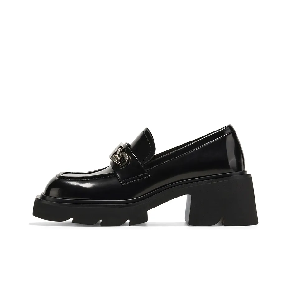GG CC Preppy Style Kids' Leather Shoes Platform Loafers 6.5cm Women's Black