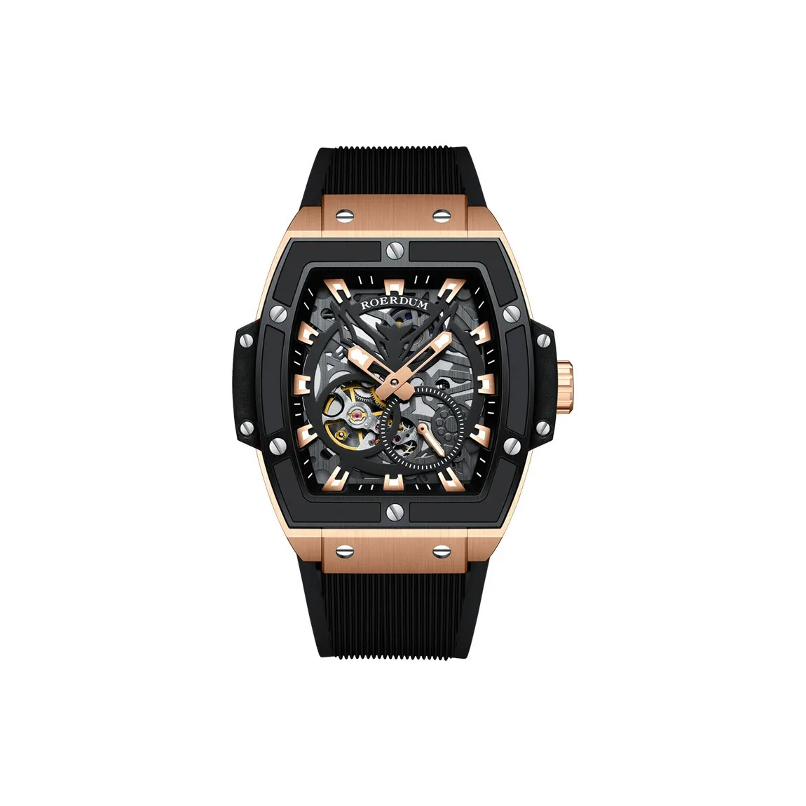 ROERDUM Cyber Collection Big Cow Автоматический Ручной Механизм Механизм Силиконовый Ремешок Часы Мужские Черный Циферблат