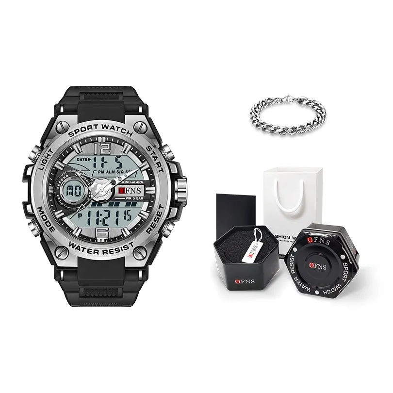 OFNS O'vanity Time Black Warrior Collection Ночной свет Водонепроницаемый Электронный + Кварцевый механизм TPU Ремень