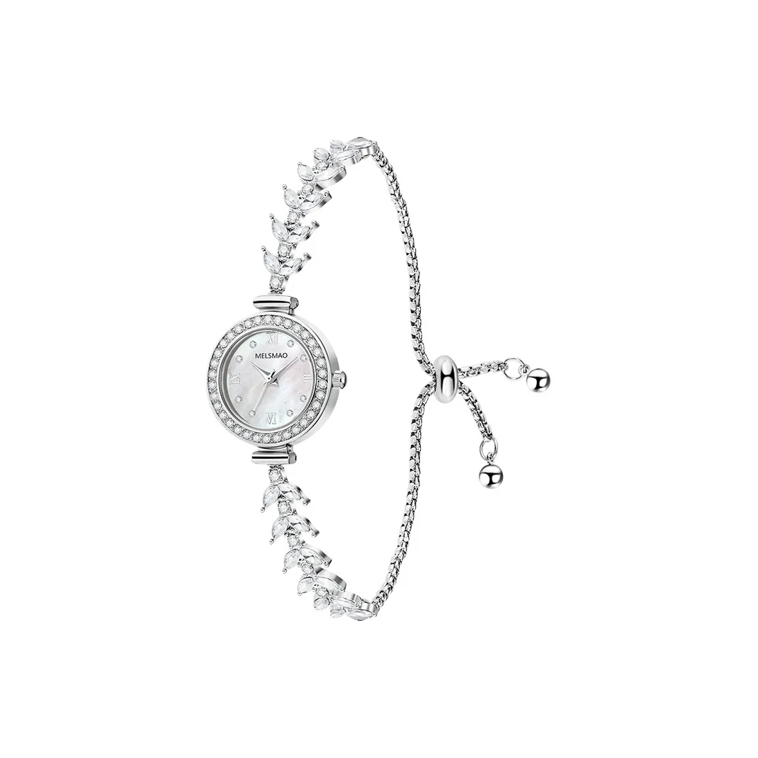 MELSMAO Модные часы Кварцевый механизм Сплав Ремешок Часы для женщин Жемчужная раковина Циферблат часов