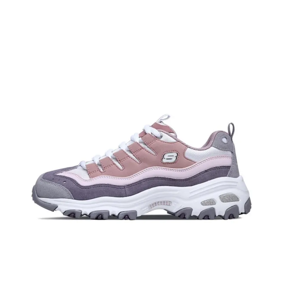 Skechers DLITES Износостойкий Дышащий Низкий Топ Casual Женский Розовый Серый Белый