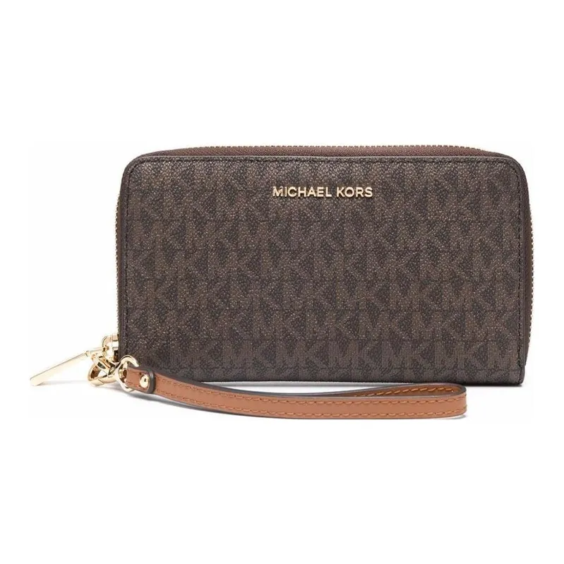 MICHAEL KORS Coated Canvas With Leather Trim Wallet Clutch Coin Purse Regular Women's Brown