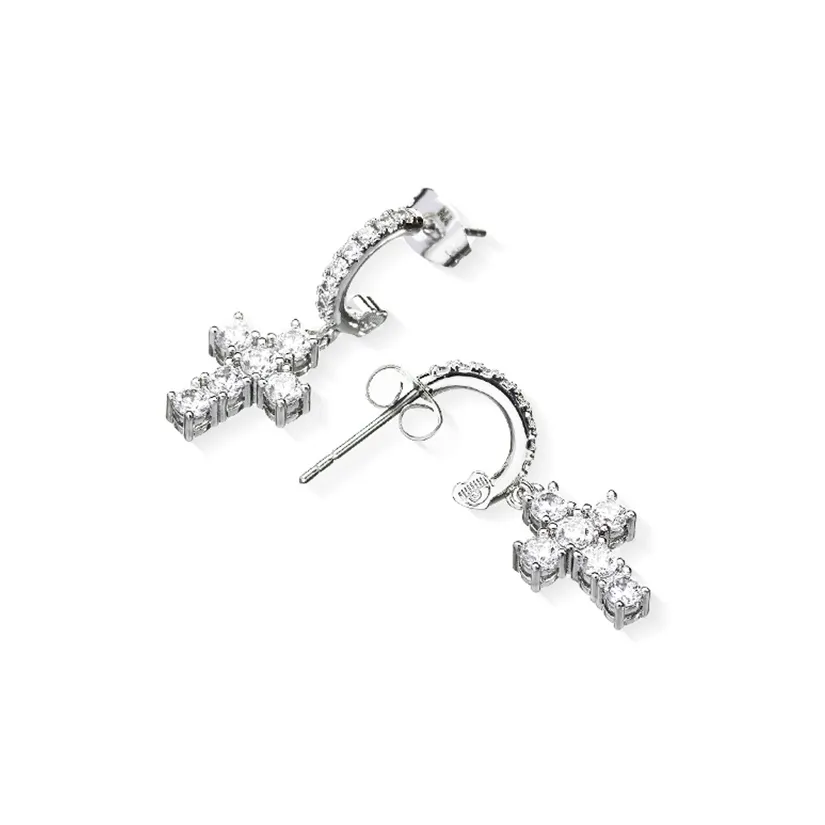 CHIARA FERRAGNI Zircon, Rhinestones, 18K Gold Plating Italian Luxury Advanced Stud Earrings Unisex Silver