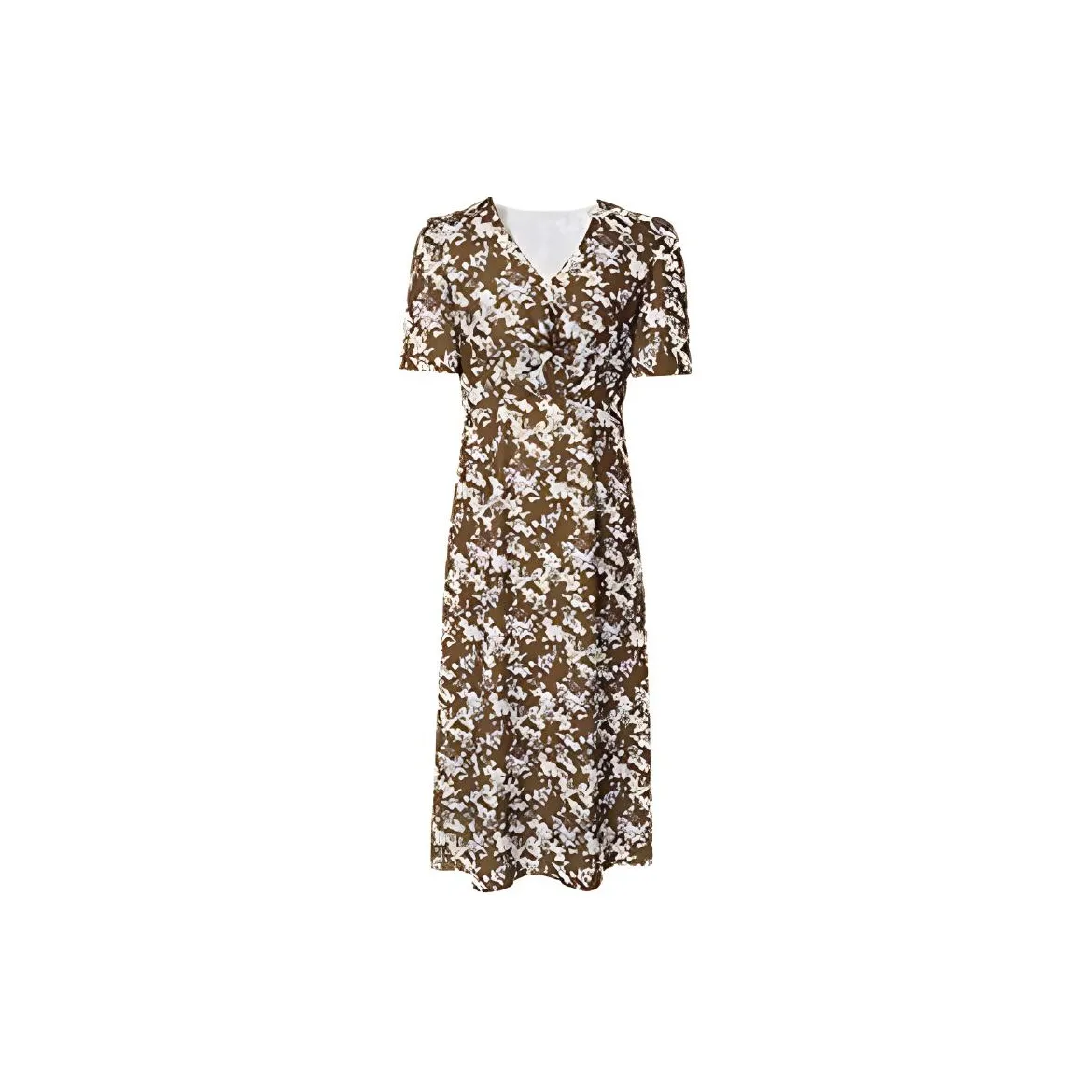 Hopeshow Short Sleeved Dress Women's Coffee Floral Color