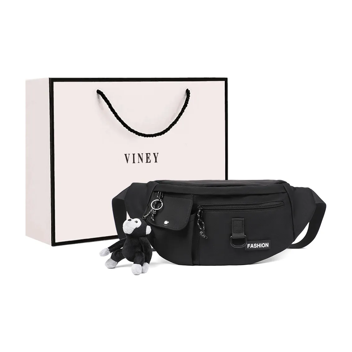 VINEY Нейлоновая сумка через плечо с бананкой большой унисекс черный и белый