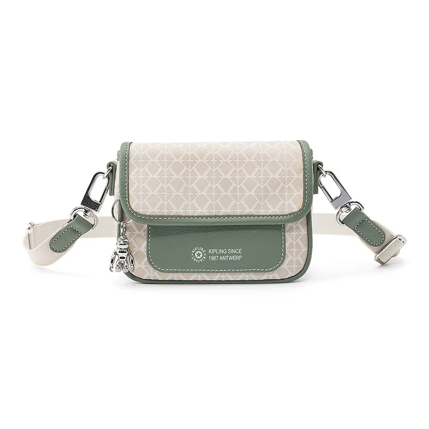 Kipling Polyamide Crossbody Bag Shoulder Bag Small Size Women's Beige Base Letter Print Patchwork