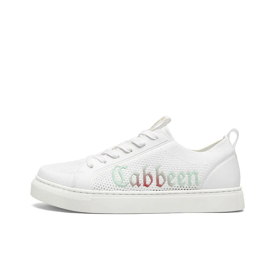 Cabbeen Canvas Flyknit Preppy Glow In The Dark Lightweight And Breathable Low Top Skateboard Shoes Men's White Sneakers