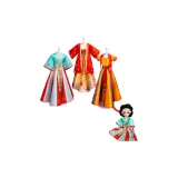 고급 선물 박스 세트 featuring Tang Dynasty costumes - 3개의 의상 세트, 3개의 마네킨 골격, 1개의 인형 모델.