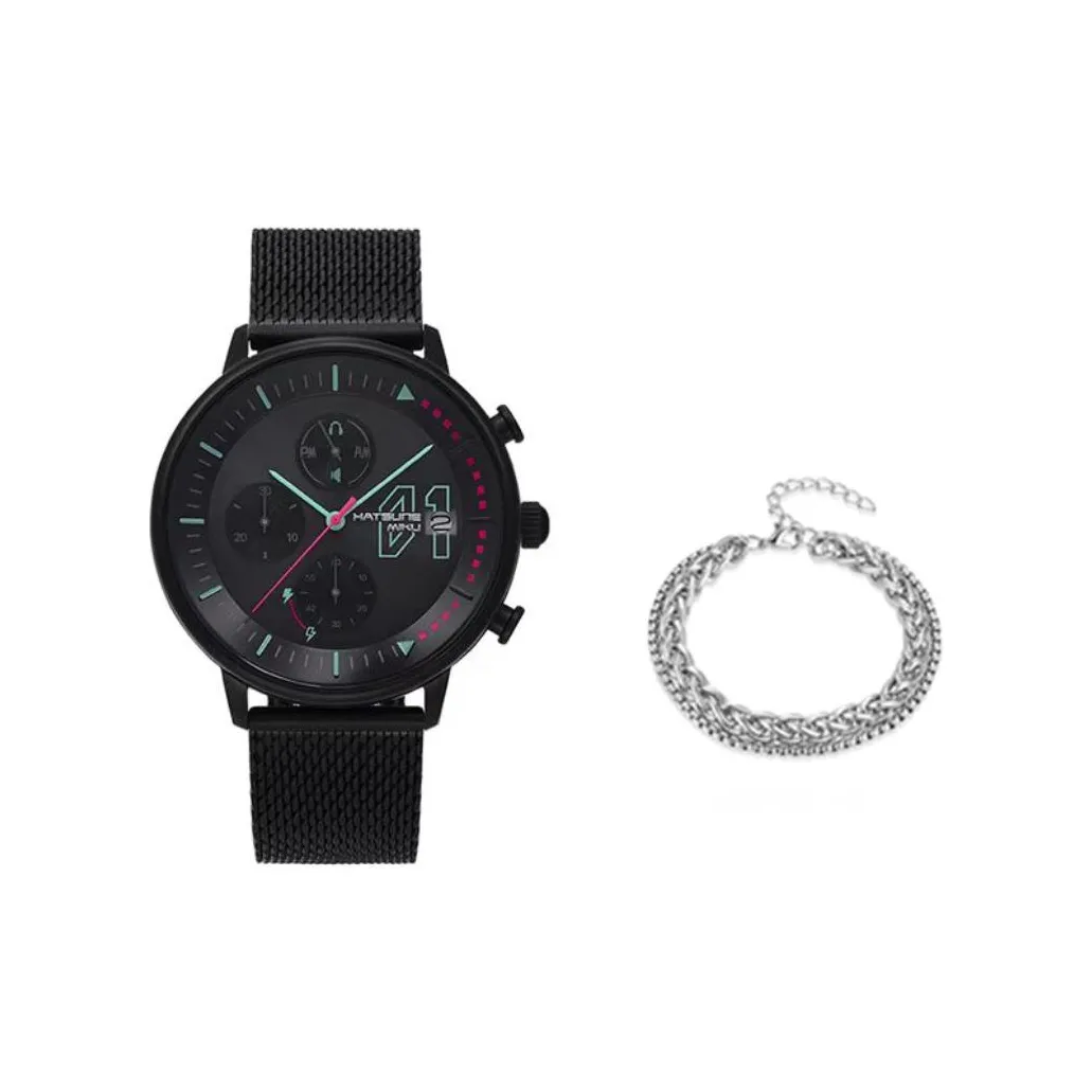 ingyunshi Hatsune Miku Collaboration Свет Перезарядный Кварцевый Механизм Нержавеющая Сталь Ремешок Часы Унисекс Черный Циферблат