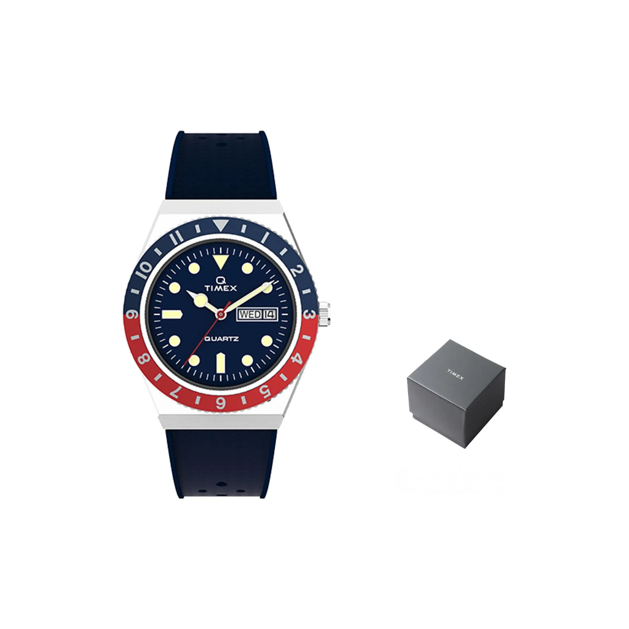 TIMEX Q Series Мужские часы Кварцевый механизм Резиновый ремешок 38 мм Синий циферблат