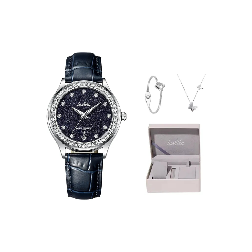 Lushika Starry Sky Collection Wrist Watch Кварцевый механизм Естественная кожа Ремешок Часы Женские Часы Синий циферблат