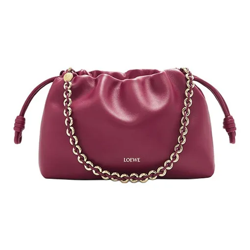 LOEWE Flamenco Soft Nappa Lambskin One Shoulder Crossbody Clutch Small Size Women's Dark Red