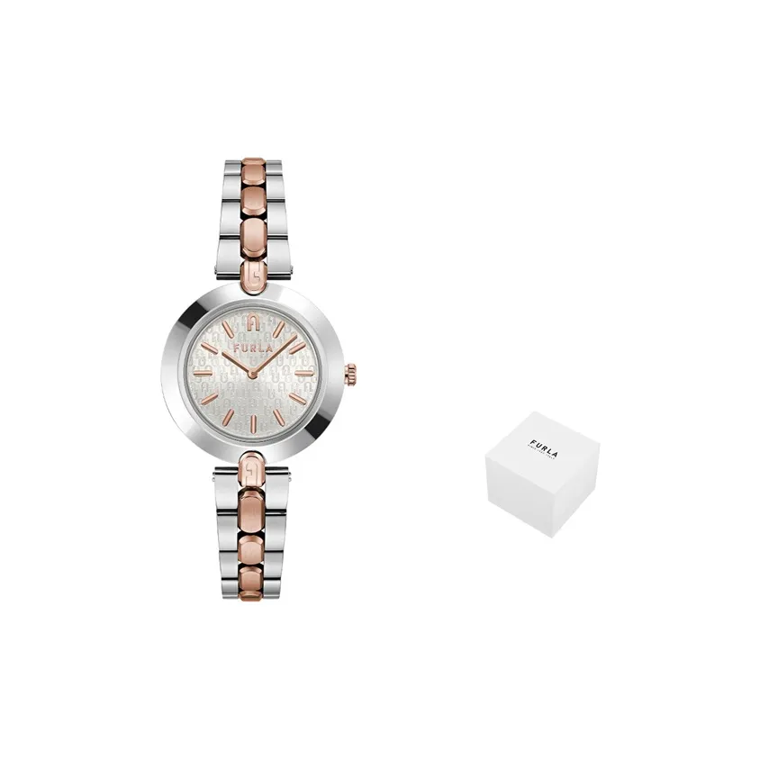 Furla Женские часы Кварцевый механизм Ремешок из нержавеющей стали 34 мм Серебристый циферблат