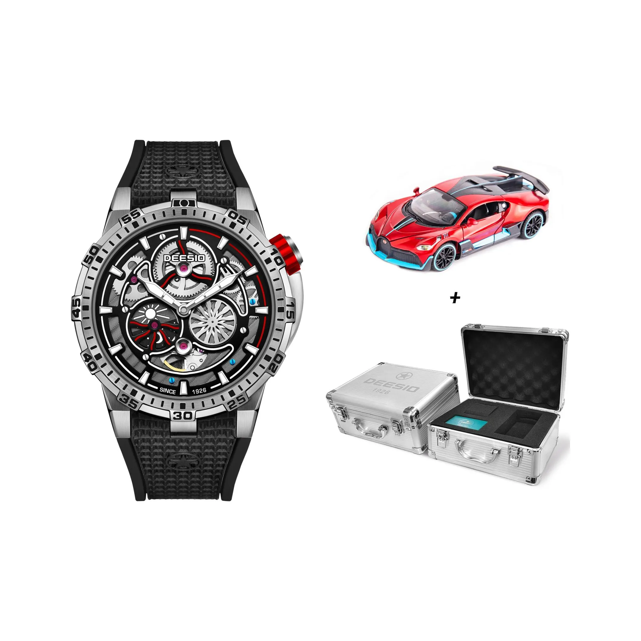 DEESIO Explorer Collection Автоматический Механический Механизм Резиновый Ремешок Часы Мужские Часы С Черепным Циферблатом