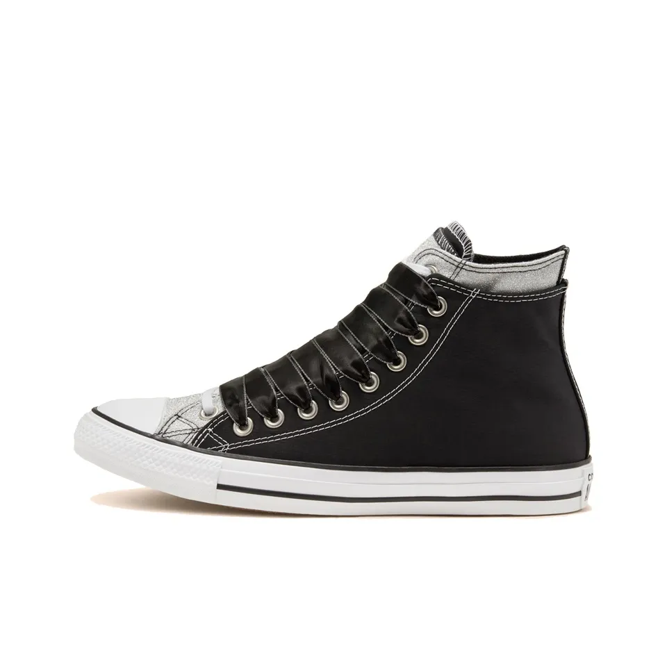 Converse Chuck Taylor All Star Double Upper High Top Canvas Shoes Unisex Black Silver Конверс Чук Тейлор Ол Стар Дабл Верх Высокий Топ Кеды Унисекс Черный Серебряный