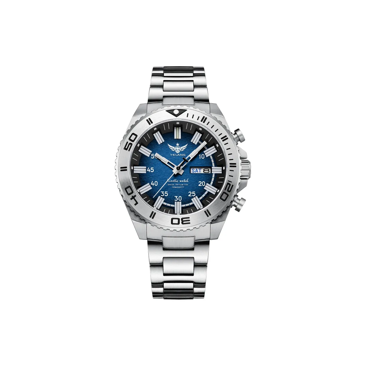 YELANG Коллекция SUBMARINER KINETIC Кварцевый механизм Нержавеющая сталь Ремешок Часы Мужские Черный циферблат