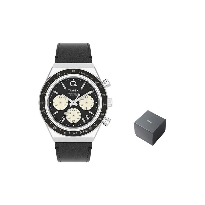 TIMEX Q Series Мужские часы Кварцевый механизм Кожаный ремешок 40 мм Черный циферблат