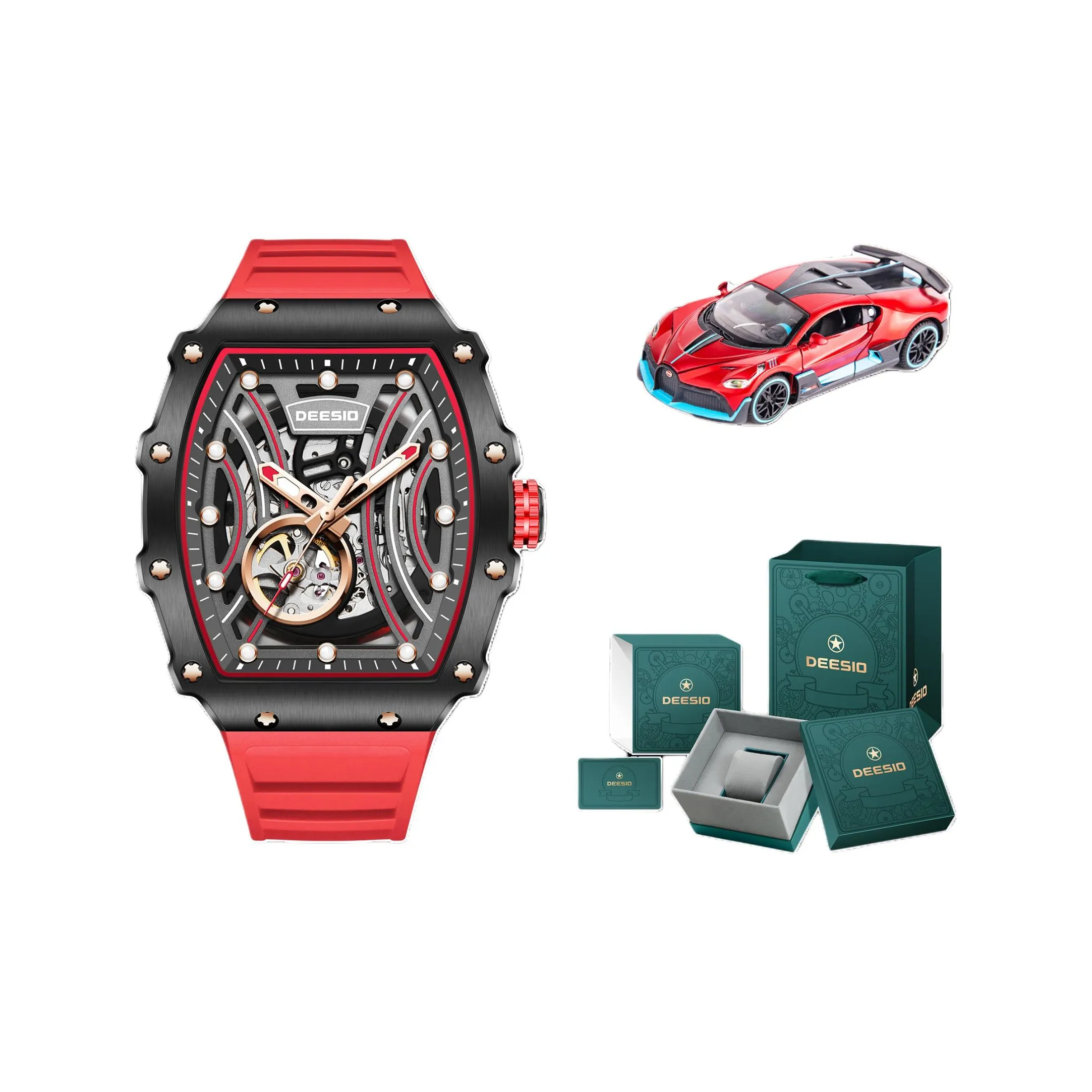 DEESIO Stellar Series Automatic Mechanical Movement Rubber Strap Watch Men's Watches Cut-Out Dial