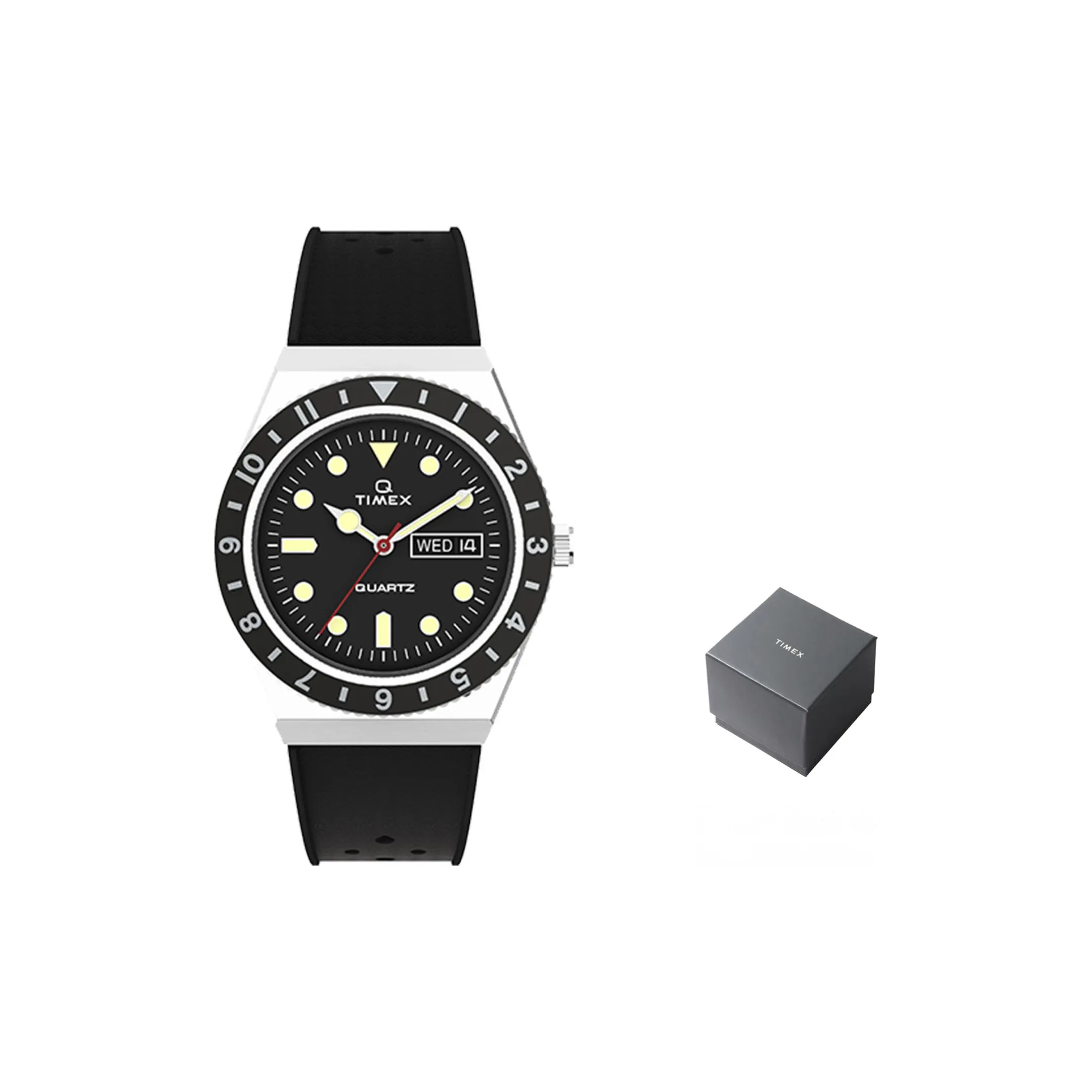 TIMEX Q Series Мужские часы Кварцевый механизм Резиновый ремешок 38 мм Черный циферблат